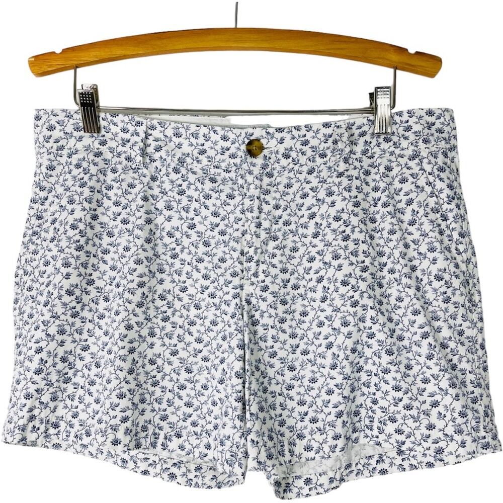 Old Navy blue white floral cottagecore preppy chino shorts 10